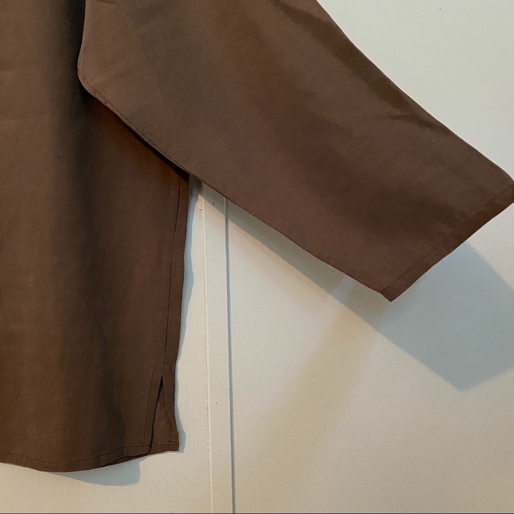 FLAX Brown Silk Lightweight Shirt Size Medium - Picture 5 of 7